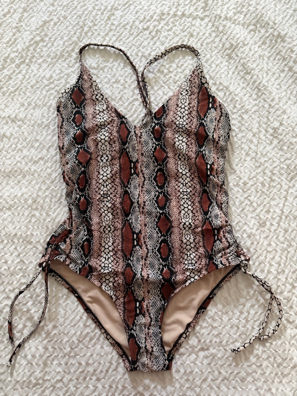 Kona Sol Neutral Snake-Trim One-Piece Swimsuit